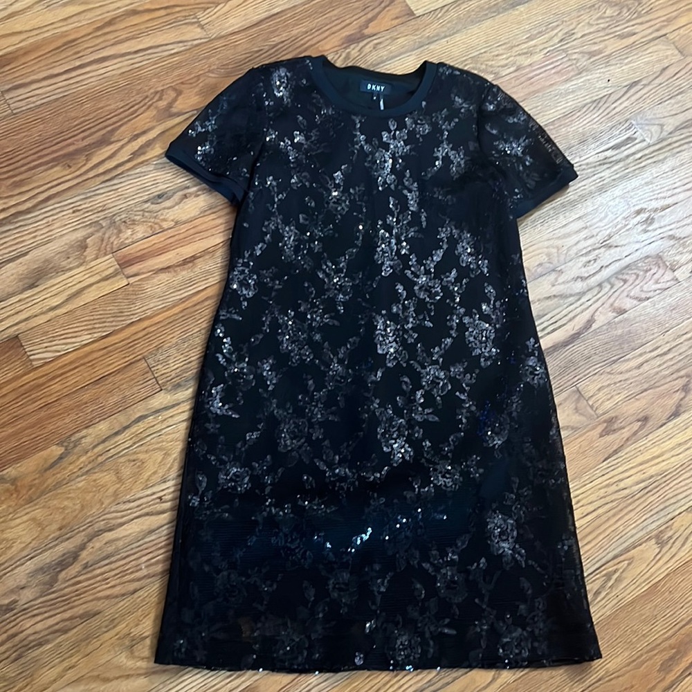 DKNY BLACK SEQUIN SHEATH SIZE 10 NWOT